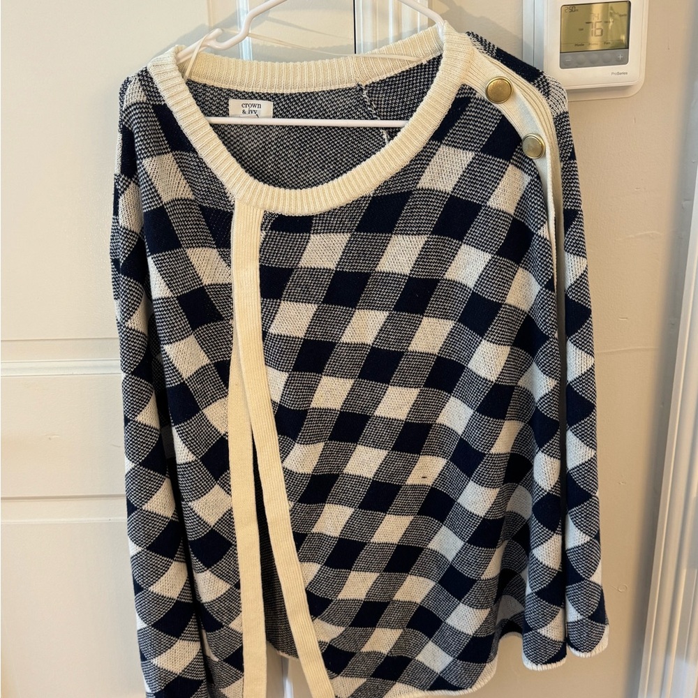 J. Crew Navy and Cream Checkered Cape